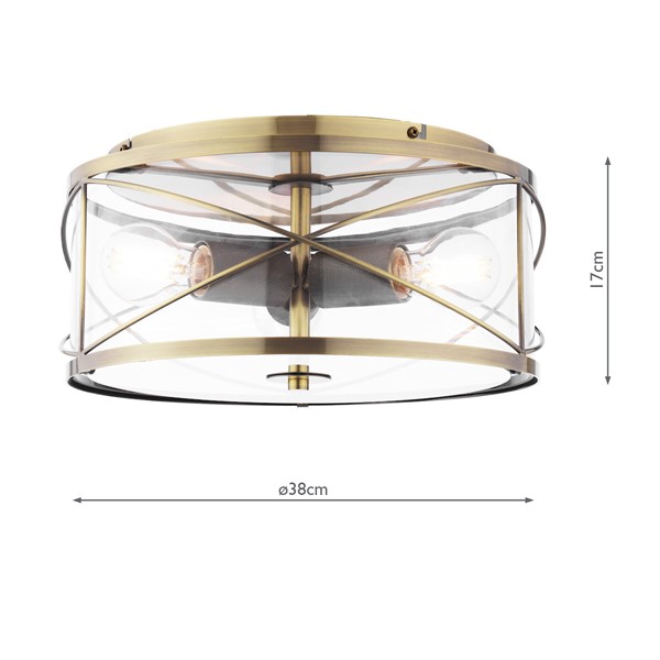 (image for) Laura Ashley Beckworth 3 Light Flush Antique Brass and Glass